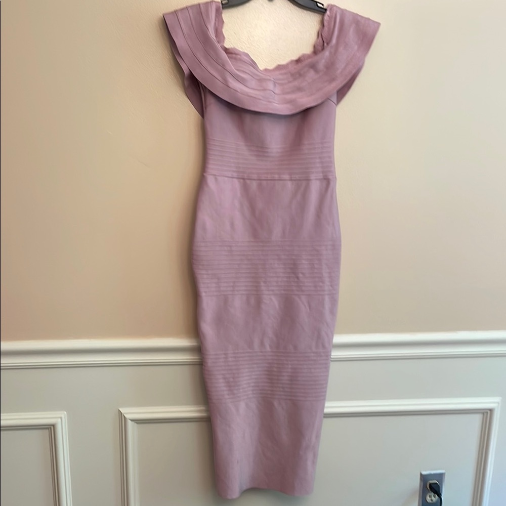 Elegant Purple Midi Sheath Dress with Cowl Neck